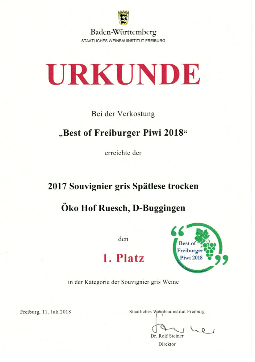 weingut ruesch urkunden 2018 souvignier gris